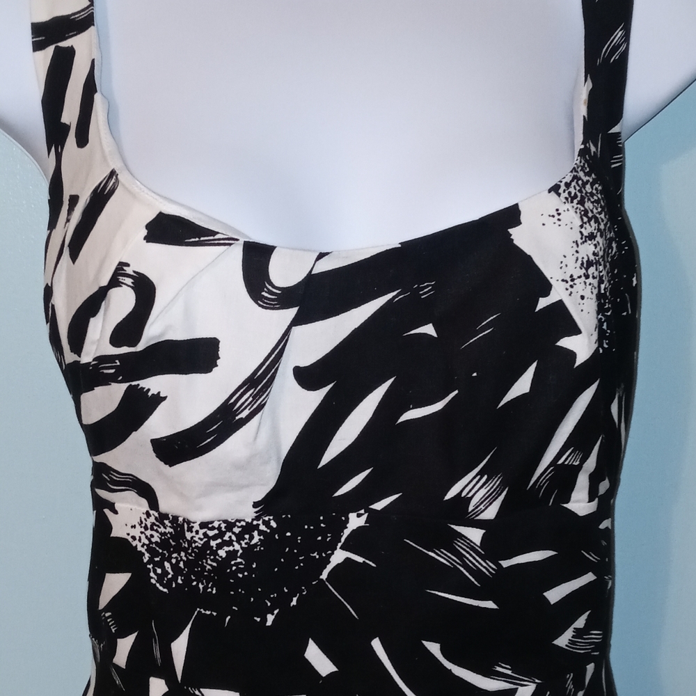 Suzi Chin Dress Sleeveless Size 8 Black White Abstract Flowers - Picture 8 of 14